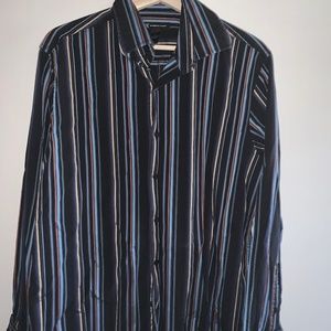 Men’s Button Down Shirt- Black w/Colored Stripes